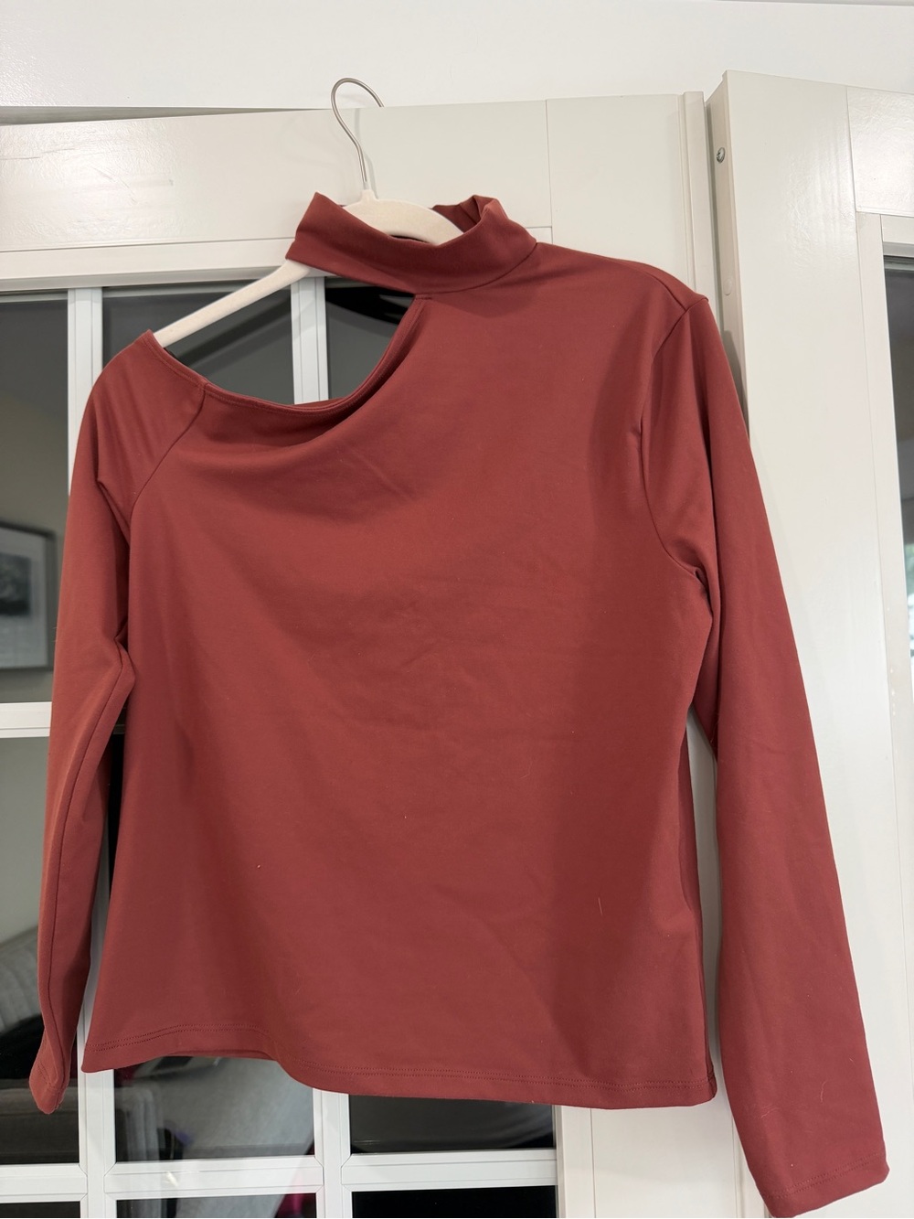 Abercrombie & Fitch Rust Red Mock Neck Cutout Long Sleeve Top